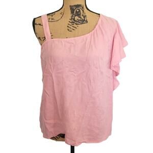 Small Linea Donna bubblegum pink one shoulder ruffled asymmetrical blouse